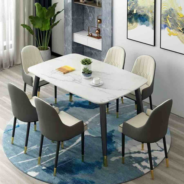 Beverley Modern 6 Seater Rectangular Marble Dining Table 130cm