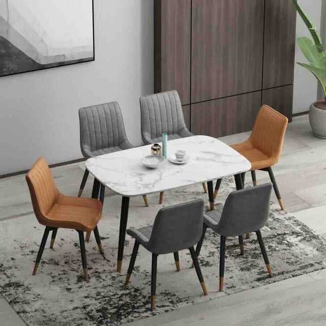 Beverley Modern 6 Seater Rectangular Marble Dining Table 130cm