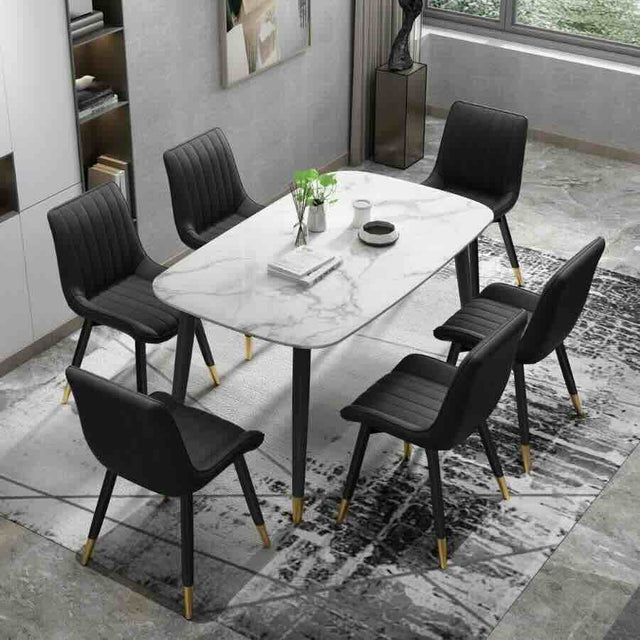 Minimalist-6-Seater-White-Marble-Dining-Table-Tabletop-Black-Metal-Legs-130cm