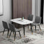 Modern 6 Seater Marble Stone Dining Table Black Metal Legs With Modern Faux Leather Chairs Kitchen Table Set 130cm