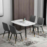 Modern 6 Seater Marble Stone Dining Table Black Metal Legs With Modern Faux Leather Chairs Kitchen Table Set 130cm