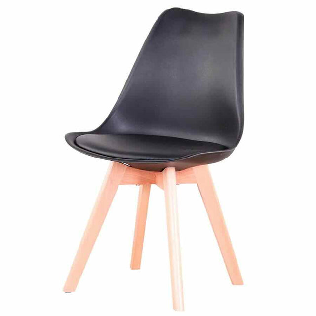 Minimalist-Black-Plastic-Cushioned-Dining-Chair-Wooden-Beech-Legs