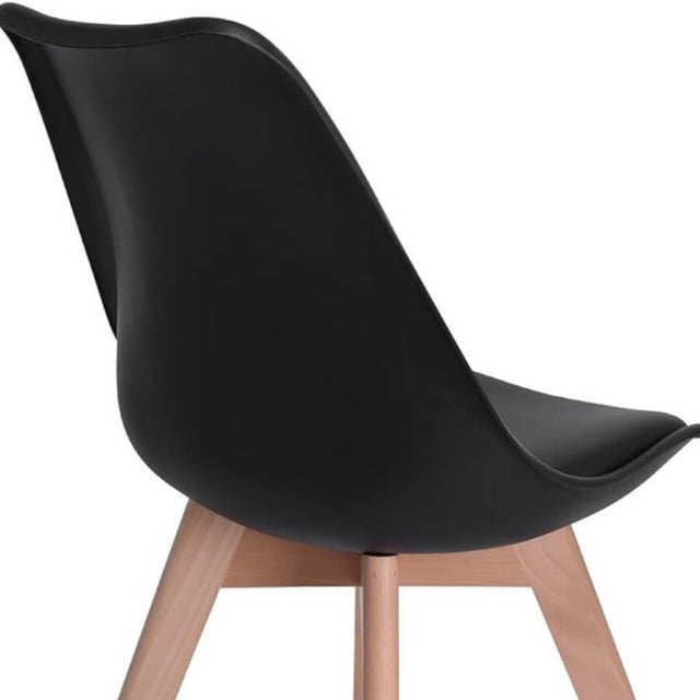 Minimalist-Black-Plastic-Cushioned-Dining-Chair-Wooden-Beech-Legs