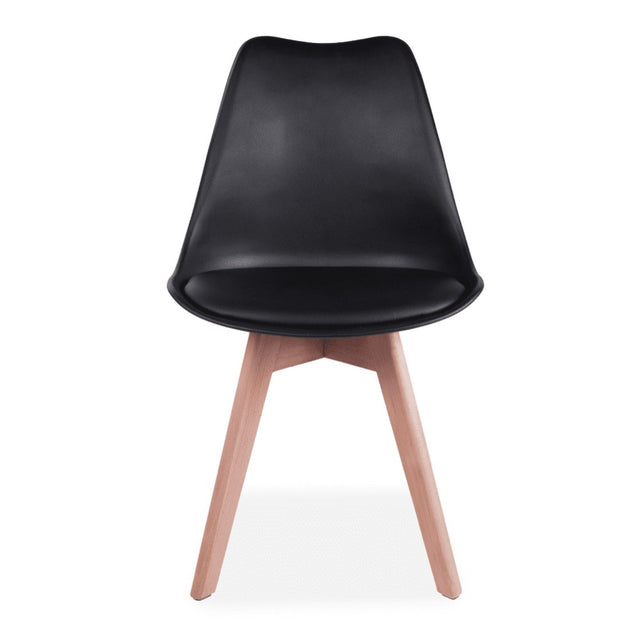 Minimalist-Black-Plastic-Cushioned-Dining-Chair-Wooden-Beech-Legs