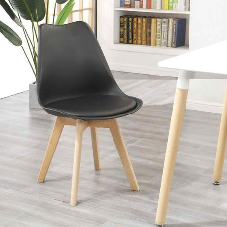 Minimalist-Black-Plastic-Cushioned-Dining-Chair-Wooden-Beech-Legs