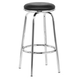 Minimalist-Black-leather-swivel-bar-stool-with-chrome-metal-frame