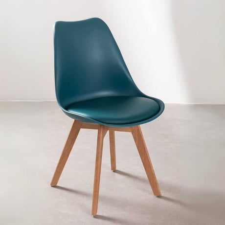 Minimalist-Blue-Plastic-Cushioned-Dining-Chair-Wooden-Beech-Legs