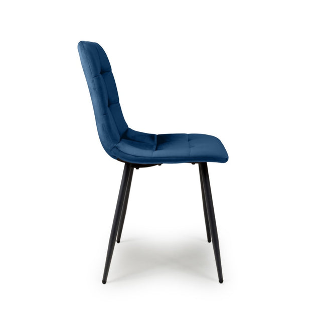 Minimalist-Blue-Velvet-Dining-Chair-Waffle-Back-Black-Dining-Legs-Set-of-2