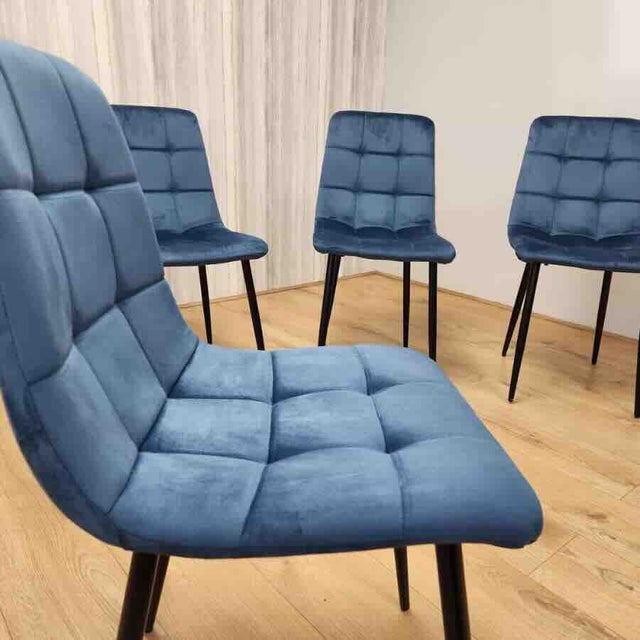 Minimalist-Blue-Velvet-Dining-Chair-Waffle-Back-Black-Dining-Legs-Set-of-4