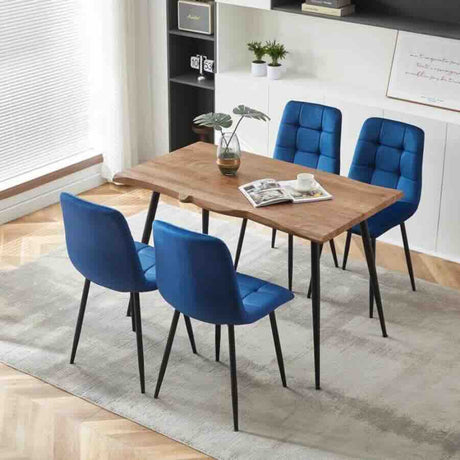 Minimalist-Blue-Velvet-Dining-Chair-Waffle-Back-Black-Dining-Legs-Set-of-4