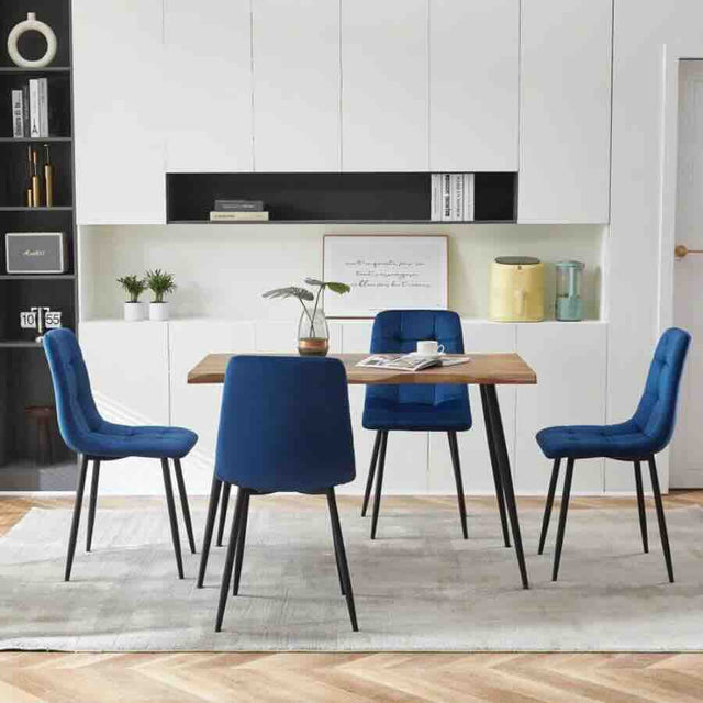 Minimalist-Blue-Velvet-Dining-Chair-Waffle-Back-Black-Dining-Legs-Set-of-4