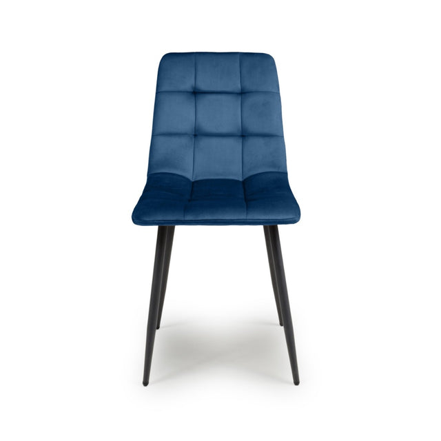 Minimalist-Blue-Velvet-Dining-Chair-Waffle-Back-Black-Dining-Legs-Set-of-2