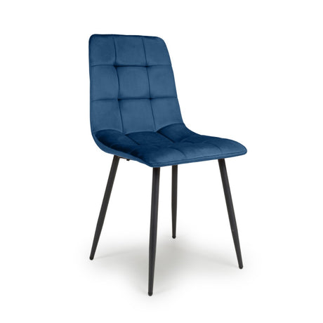 Minimalist-Blue-Velvet-Dining-Chair-Waffle-Back-Black-Dining-Legs-Set-of-2