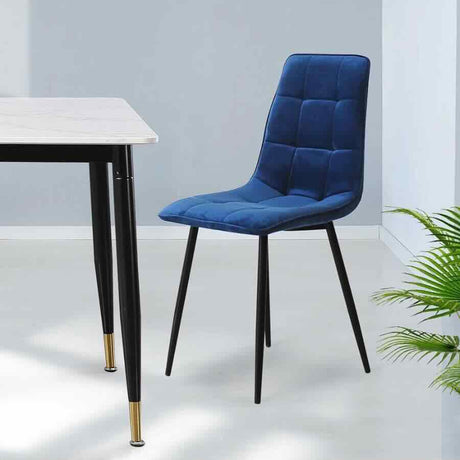 Minimalist-Blue-Velvet-Dining-Chair-Waffle-Back-Black-Dining-Legs-Set-of-4