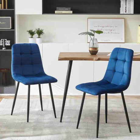 Minimalist-Blue-Velvet-Dining-Chair-Waffle-Back-Black-Dining-Legs-Set-of-4