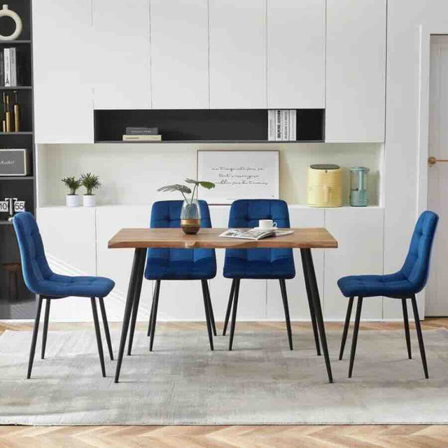 Minimalist-Blue-Velvet-Dining-Chair-Waffle-Back-Black-Dining-Legs-Set-of-4