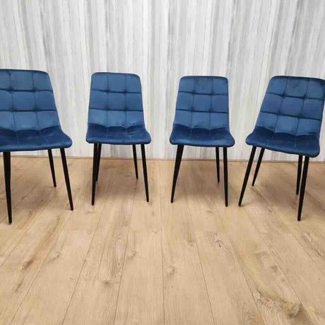 Minimalist-Blue-Velvet-Dining-Chair-Waffle-Back-Black-Dining-Legs-Set-of-4