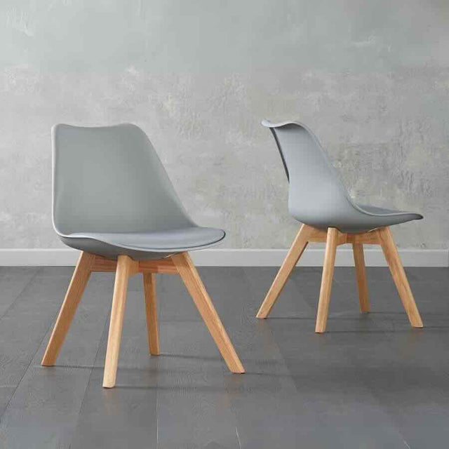 Minimalist-Grey-Plastic-Cushioned-Dining-Chair-Wooden-Beech-Legs