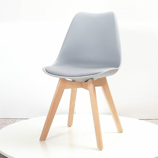 Minimalist-Grey-Plastic-Cushioned-Dining-Chair-Wooden-Beech-Legs