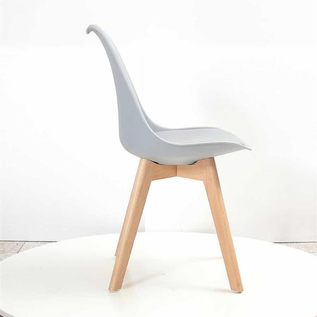 Minimalist-Grey-Plastic-Cushioned-Dining-Chair-Wooden-Beech-Legs