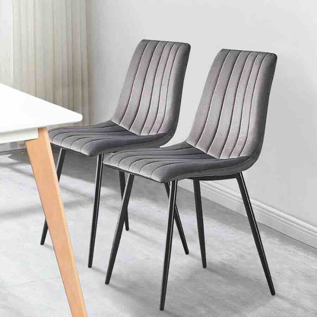 Minimalist-Grey-Velvet-Dining-Chair-Vertical-Stitching-Black-Metal-Legs-Set-of-2