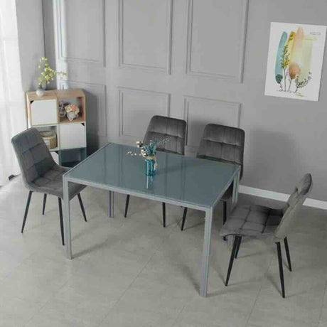 Minimalist-Grey-Velvet-Dining-Chair-Waffle-Back-Black-Dining-Legs-Set-of-4