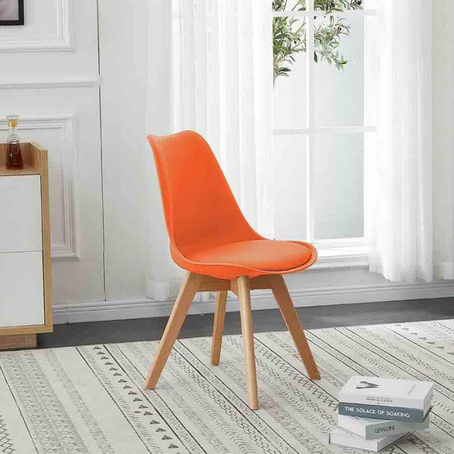 Minimalist-Orange-Plastic-Cushioned-Dining-Chair-Wooden-Beech-Legs