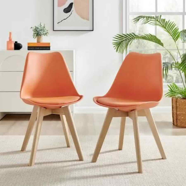 Minimalist-Orange-Plastic-Cushioned-Dining-Chair-Wooden-Beech-Legs