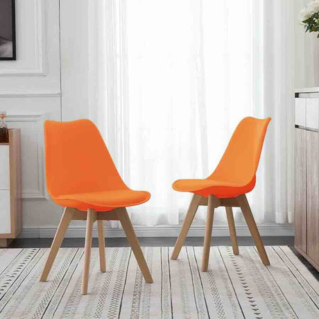 Minimalist-Orange-Plastic-Cushioned-Dining-Chair-Wooden-Beech-Legs