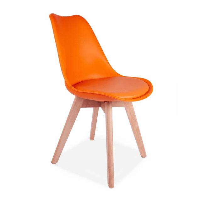 Minimalist-Orange-Plastic-Cushioned-Dining-Chair-Wooden-Beech-Legs