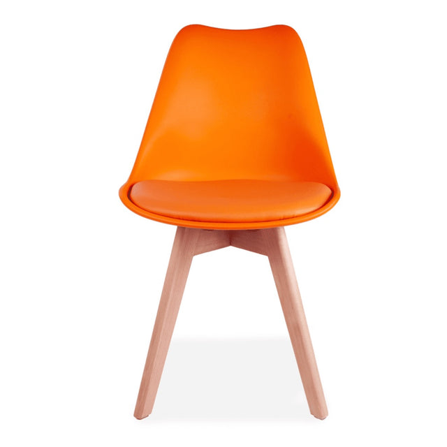 Minimalist-Orange-Plastic-Cushioned-Dining-Chair-Wooden-Beech-Legs