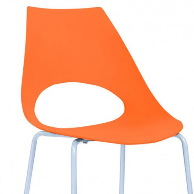 Minimalist-Orange-Plastic-Open-Back-Dining-Chair-With-Chrome-Metal-Legs-Set-of-6