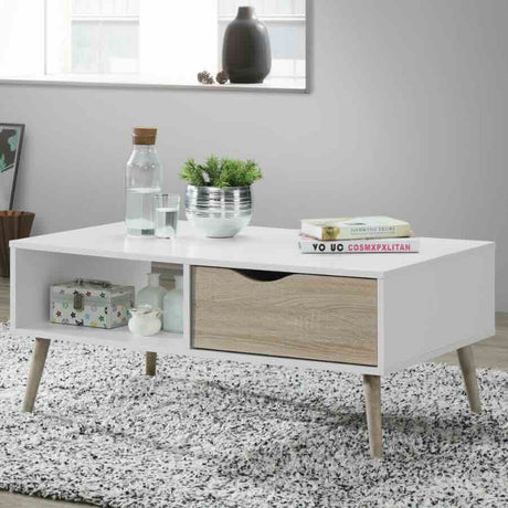 Minimalist-Rectangular-White-High-Gloss-Coffee-Table-With-Wood-Drawer-_-Wood-Legs-100cm