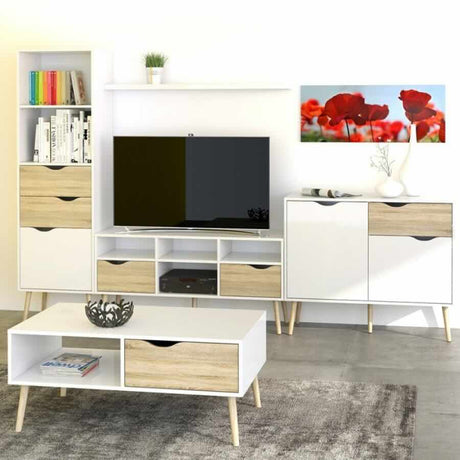 Minimalist-Rectangular-White-High-Gloss-Coffee-Table-With-Wood-Drawer-_-Wood-Legs-100cm