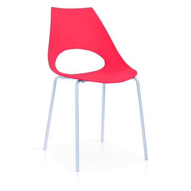 Minimalist-Red-Plastic-Open-Back-Dining-Chair-With-Chrome-Metal-Legs-Set-of-6