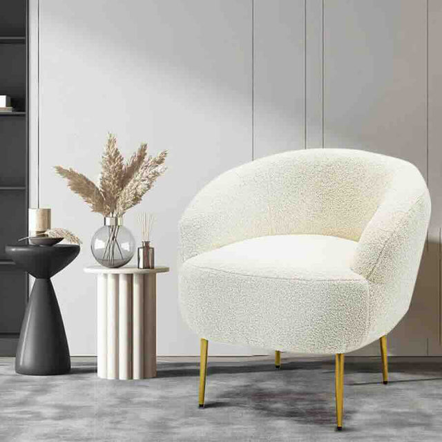 Minimalist-White-Boucle-Arm-Chair-Deep-Cushion-Gold-Legs