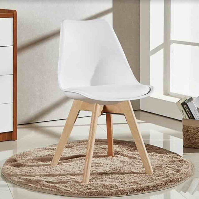 Minimalist-White-Plastic-Cushioned-Dining-Chair-Wooden-Beech-Legs