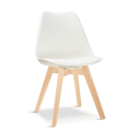 Minimalist-White-Plastic-Cushioned-Dining-Chair-Wooden-Beech-Legs-Set-of-4