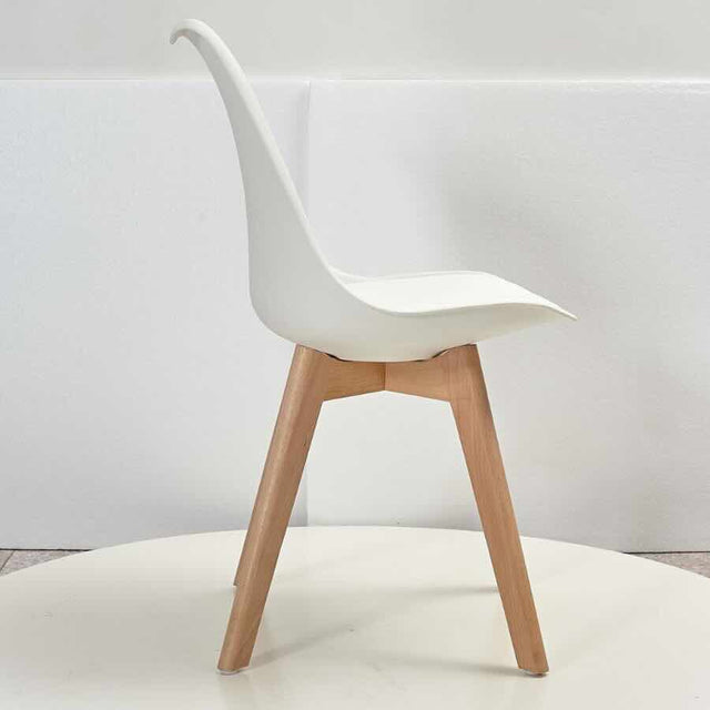 Minimalist-White-Plastic-Cushioned-Dining-Chair-Wooden-Beech-Legs