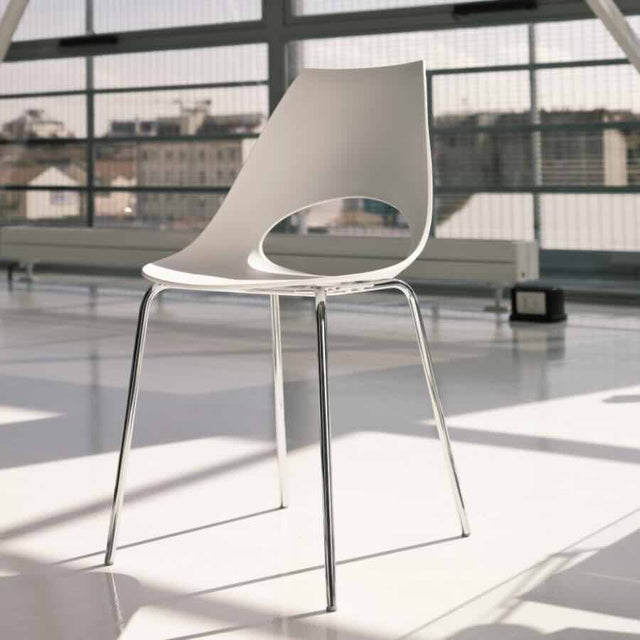 Minimalist-White-Plastic-Open-Back-Dining-Chair-With-Chrome-Metal-Legs-Set-of-6