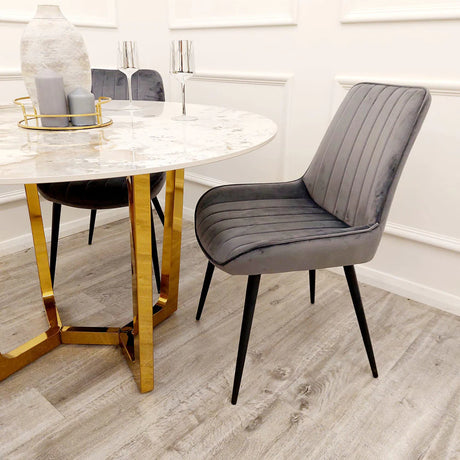 Minimalist-grey-velvet-dining-chairs-metal-legs