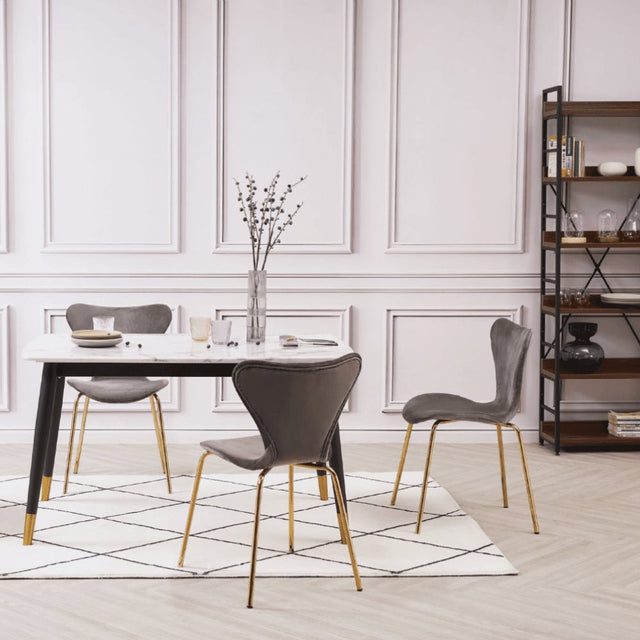 Minimalist-6-Seater-White-Marble-Dining-Table-Tabletop-Black-Metal-Legs-130cm