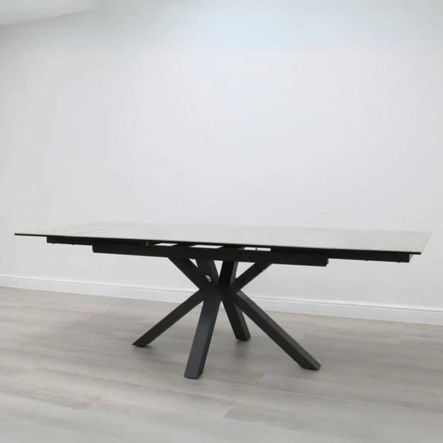 Modern-10-Seater-Extending-Rectangular-grey-Marble-Ceramic-Dining-Table-160cm-240cm-Black-Metal-Legs