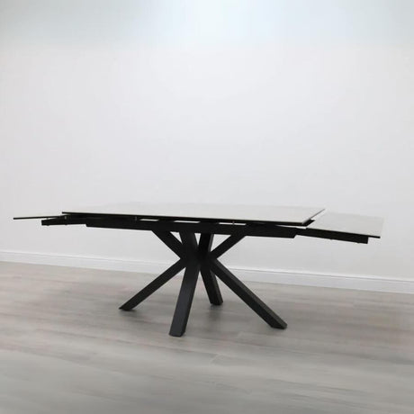 Modern-10-Seater-Extending-Rectangular-grey-Marble-Ceramic-Dining-Table-160cm-240cm-Black-Metal-Legs