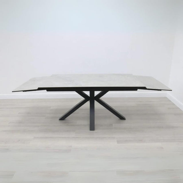 Modern-10-Seater-Extending-Rectangular-grey-Marble-Ceramic-Dining-Table-160cm-240cm-Black-Metal-Legs