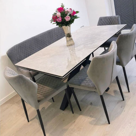 Modern-10-Seater-Extending-Rectangular-grey-Marble-Ceramic-Dining-Table-160cm-240cm-Black-Metal-Legs