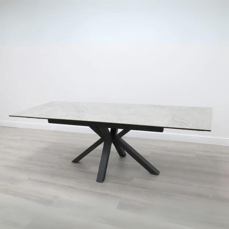 Modern-10-Seater-Extending-Rectangular-grey-Marble-Ceramic-Dining-Table-160cm-240cm-Black-Metal-Legs