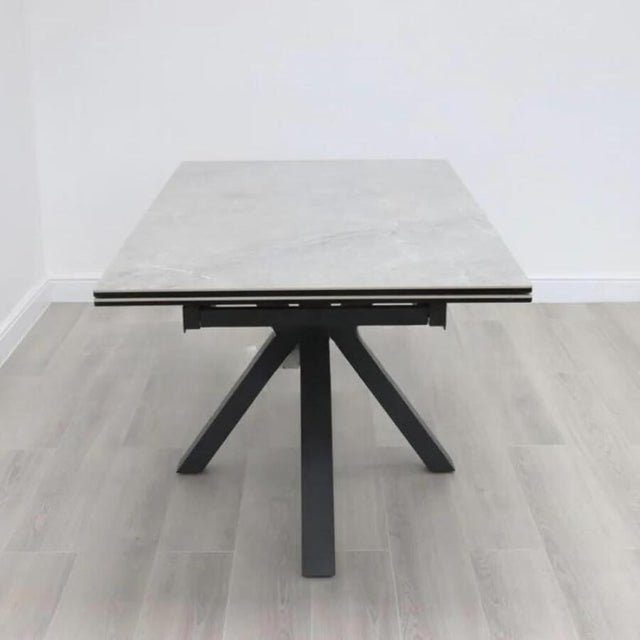 Modern-10-Seater-Extending-Rectangular-grey-Marble-Ceramic-Dining-Table-160cm-240cm-Black-Metal-Legs