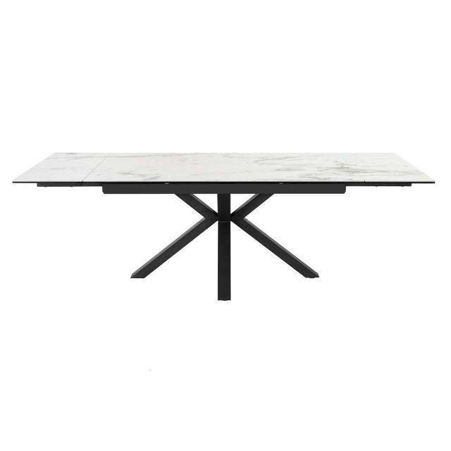 Modern-10-Seater-Extending-Rectangular-white-Marble-Ceramic-Dining-Table-160cm-240cm-Black-Metal-Legs