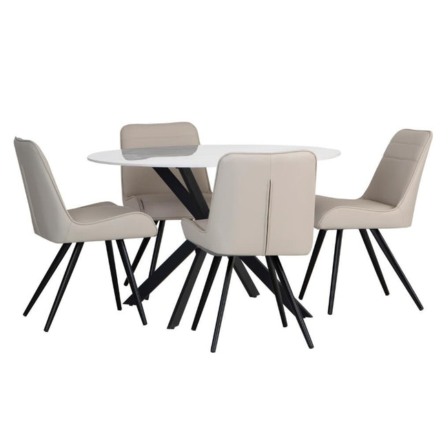 Modern-120cm-Round-4-Seater-White-Marble-Dining-Table-Set-With-4-Brown-Leather-Dining-Chairs